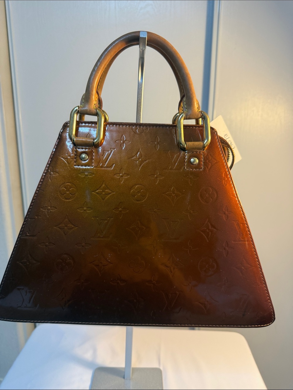 PROJECT Louis Vuitton Brown Vernis Patent Monogram Triangle Satchel - Picture 4 of 14
